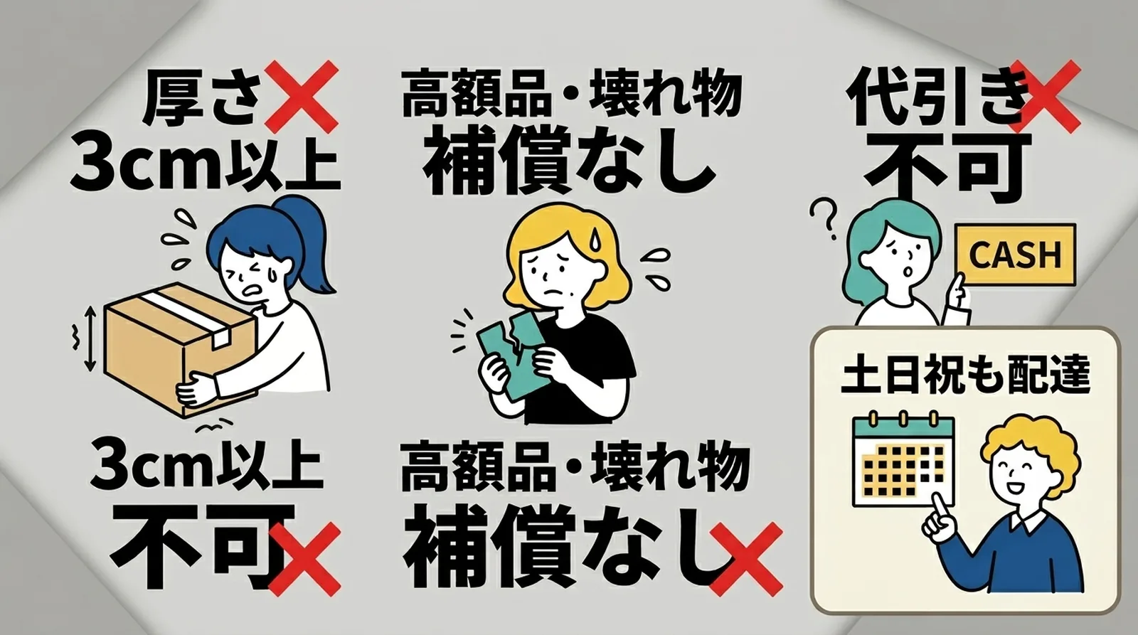 ã¯ãªãã¯ãã¹ãã®å¶çŽãåã3cm以äžã¯äžå¯ãé«é¡åã»å£ãç©ã¯è£åãªãã代åŒãã¯äžå¯