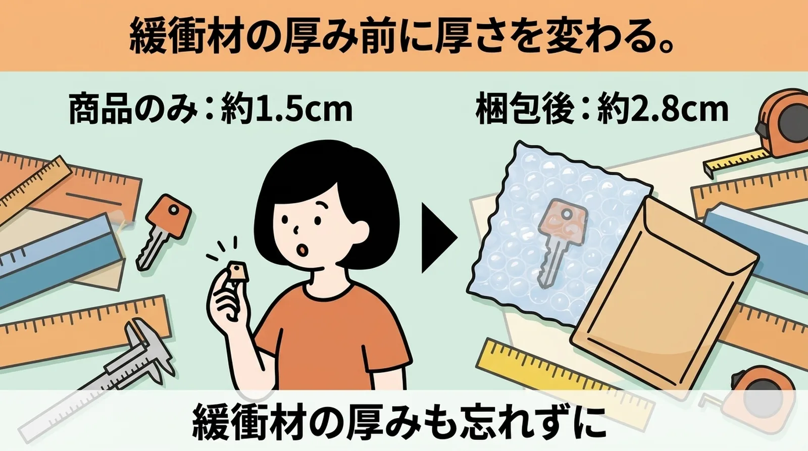 ç·©è¡æã®åã¿æ¯èŒãããããçŽ3mmãèåãšã¢ãããã³çŽ2mmããã©ãŒãããçŽ1mmãååã®çŽ æãèãã«åãããŠéžã¶