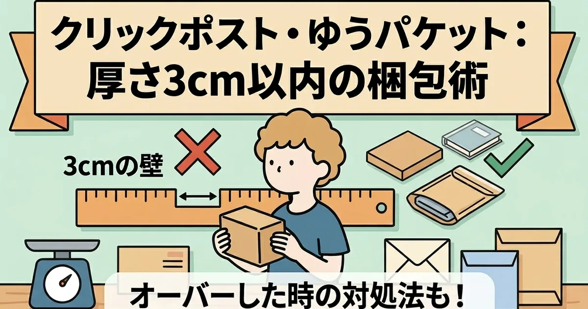 クリックポスト厚さ3cm超え対処｜2.5cm/2.9cm/3.1cm別の判断フローと代替送料一覧