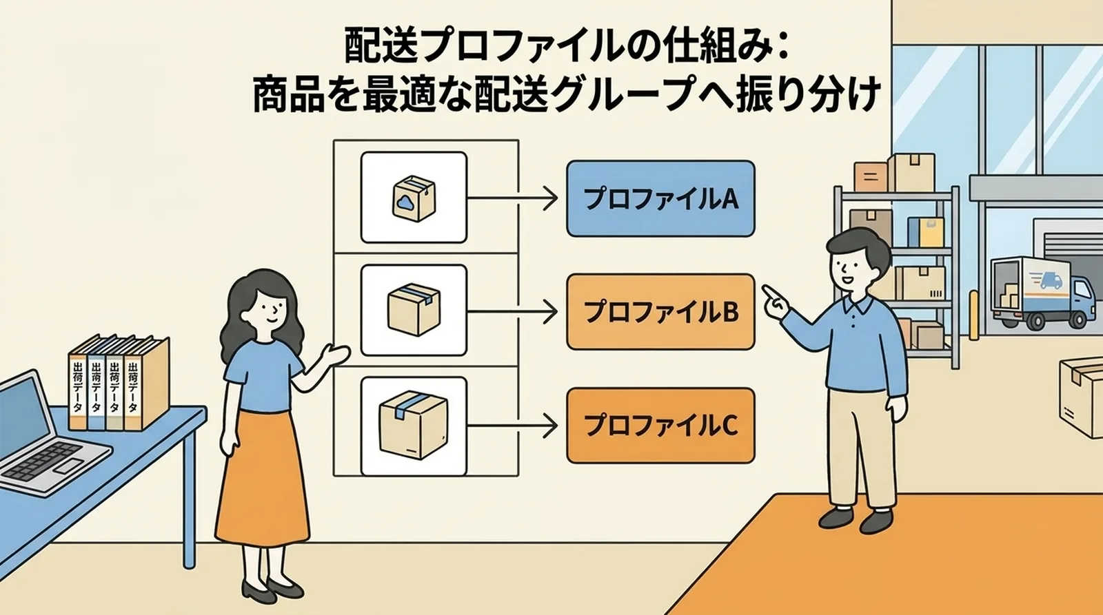 複数配送方法の組み合わせ例。カートに商品を入れると、クリックポスト(ポスト投函)とゆうパック(対面受取)が自動表示される